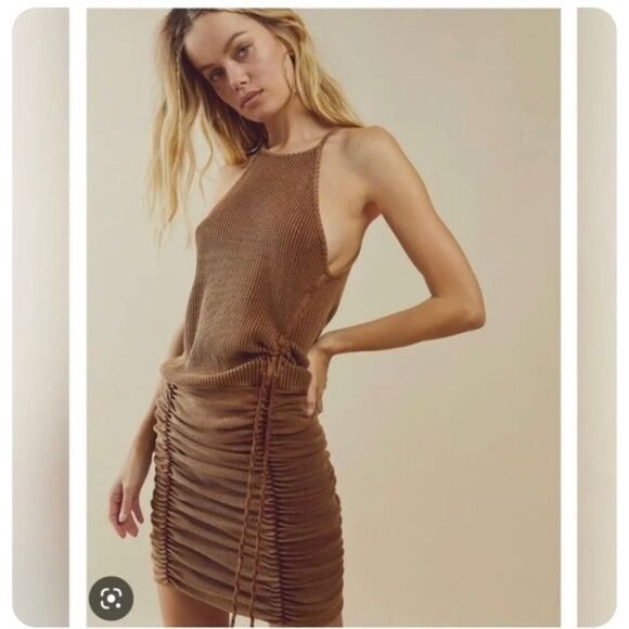 FREE PEOPLE FP ONE Katya Thermal Ruched Mini Dress SZ M NWT Coca Cola - Picture 8 of 12